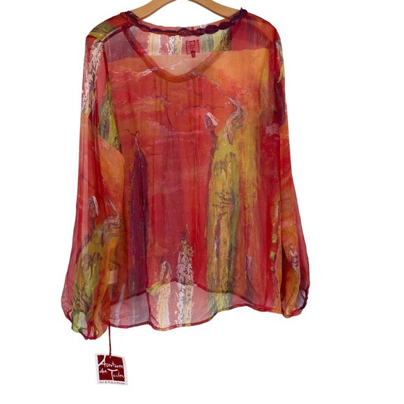 Aventures Des Toiles Womens Silk Blouse Size Medium 40 Multicolor Sheer - Picture 4 of 5
